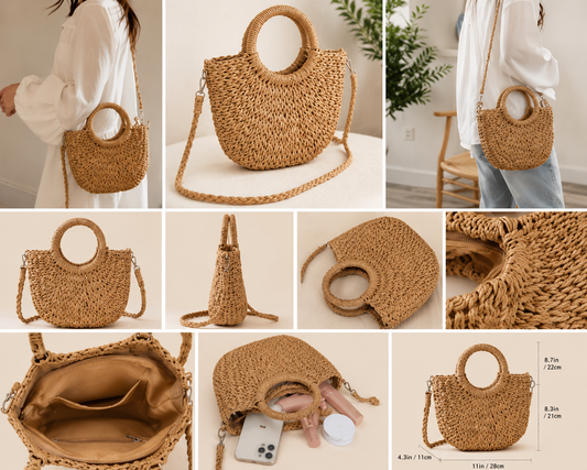 Handcrafted Woven Straw Crossbody Tote Bag
