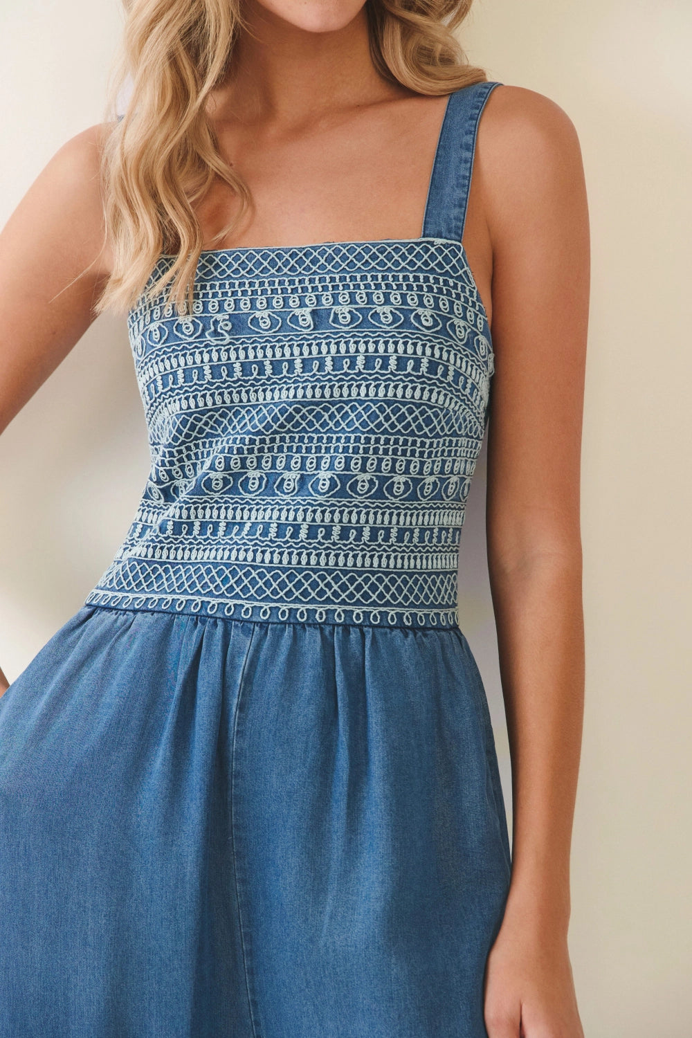 Embroidered Denim Jumpsuit