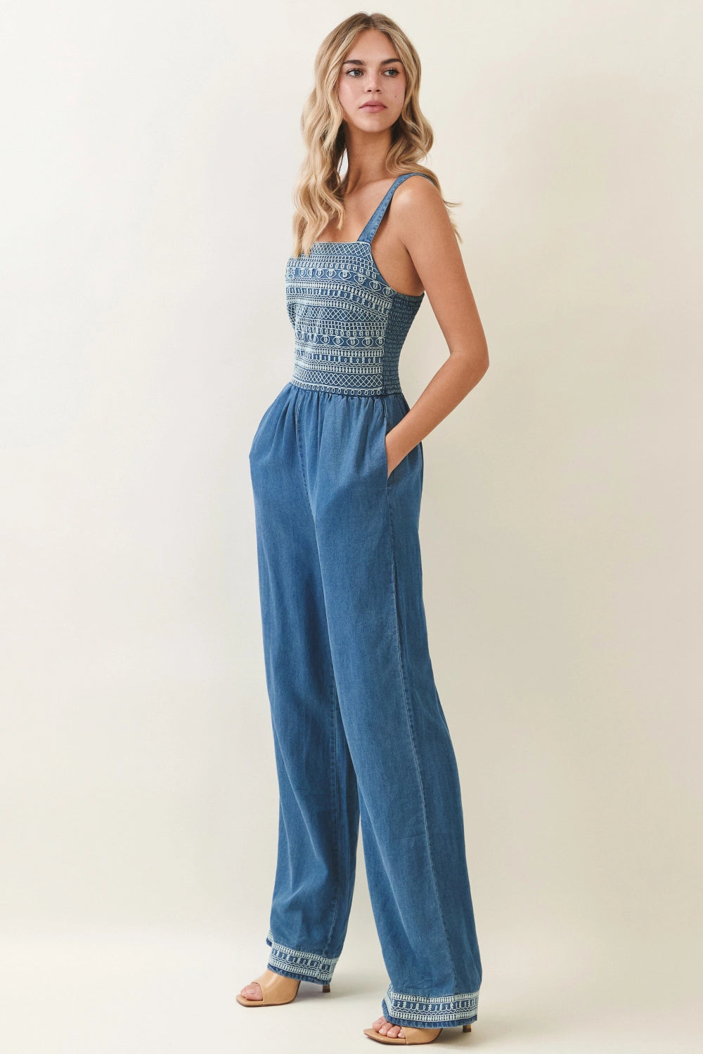 Embroidered Denim Jumpsuit