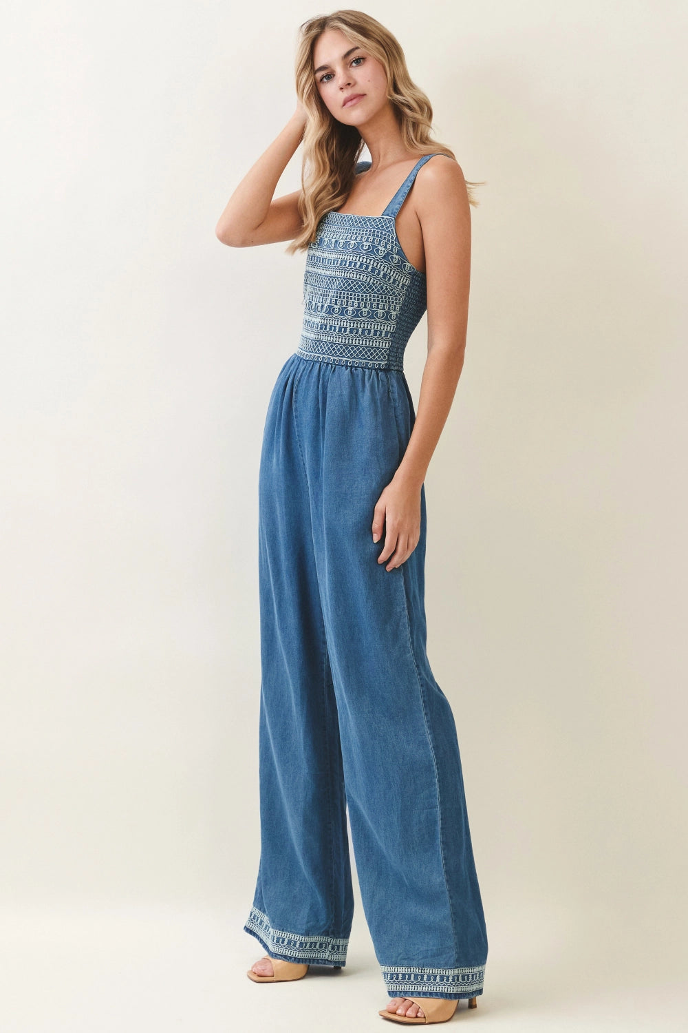 Embroidered Denim Jumpsuit
