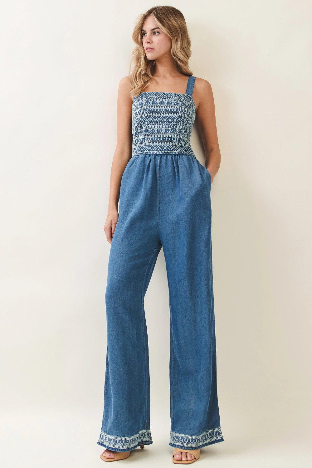 Embroidered Denim Jumpsuit