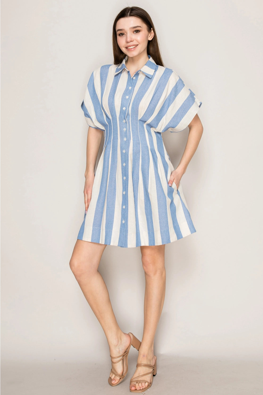 Stripe Pintuck Shirt Dress
