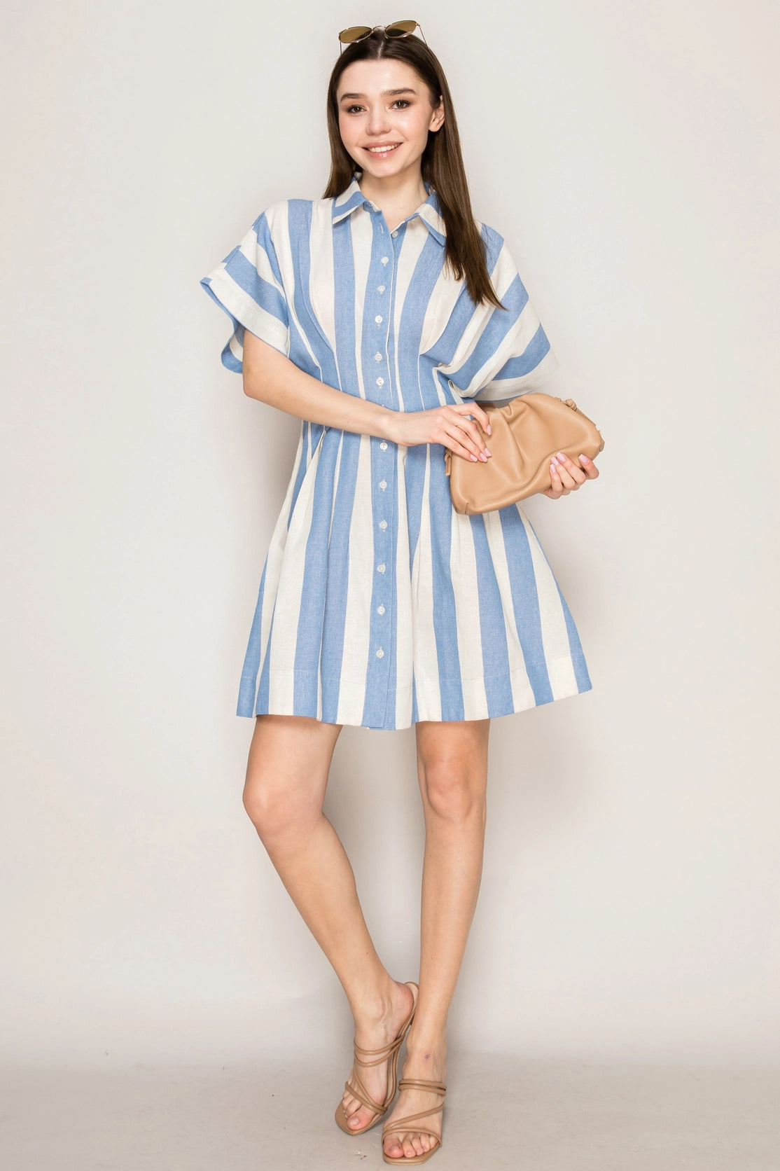 Stripe Pintuck Shirt Dress