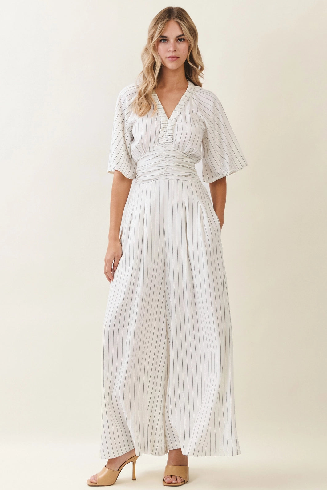 Stripe Pattern Wide-Leg Jumpsuit