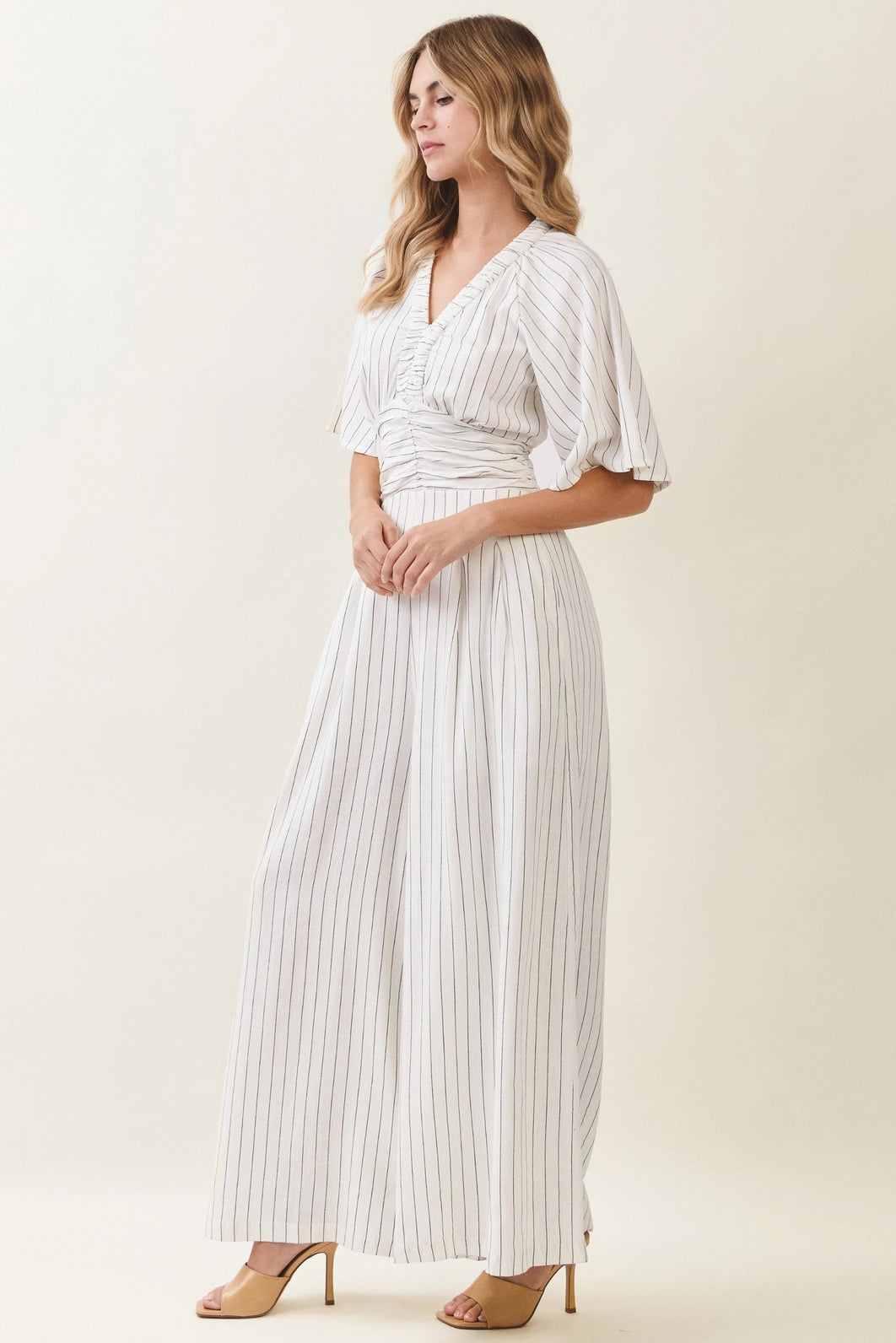 Stripe Pattern Wide-Leg Jumpsuit