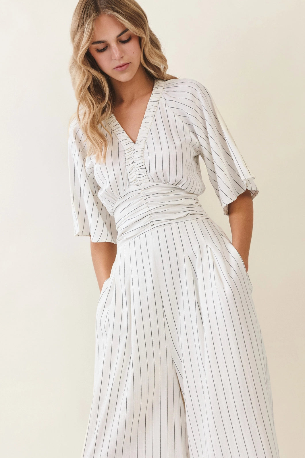 Stripe Pattern Wide-Leg Jumpsuit
