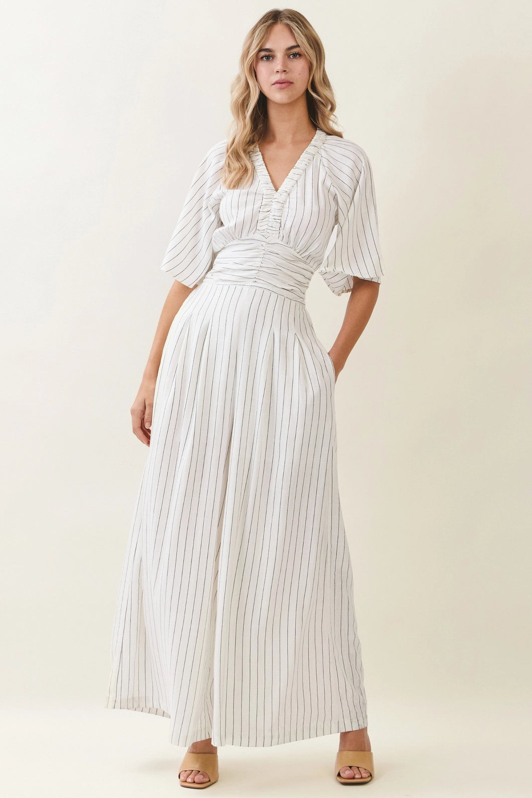 Stripe Pattern Wide-Leg Jumpsuit