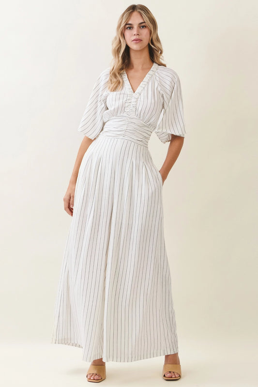 Stripe Pattern Wide-Leg Jumpsuit