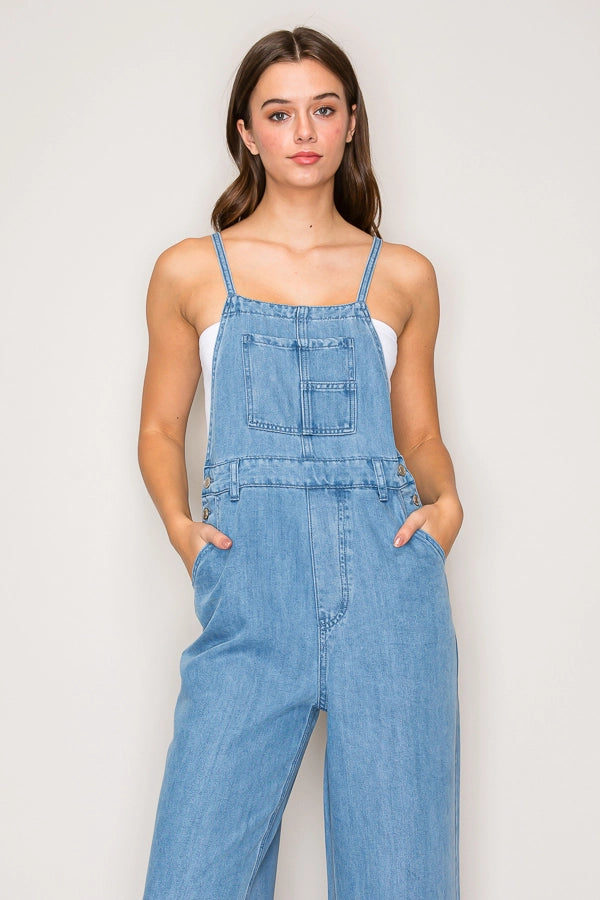 Denim Wide-Leg Overalls