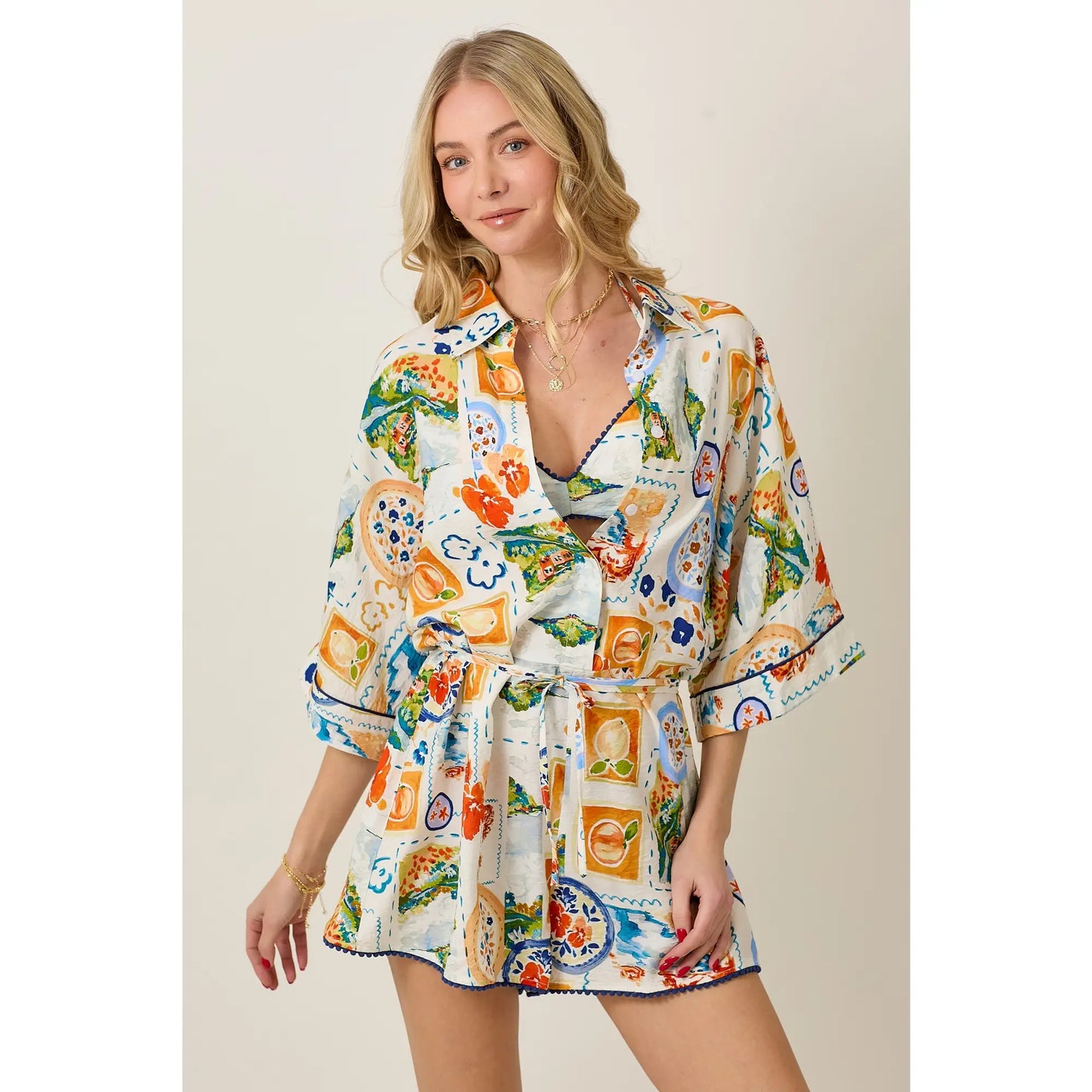 Summer Watercolor Print Romper & Bra Top Set
