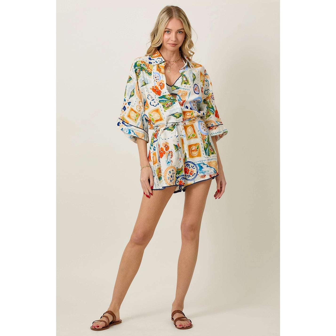 Summer Watercolor Print Romper & Bra Top Set