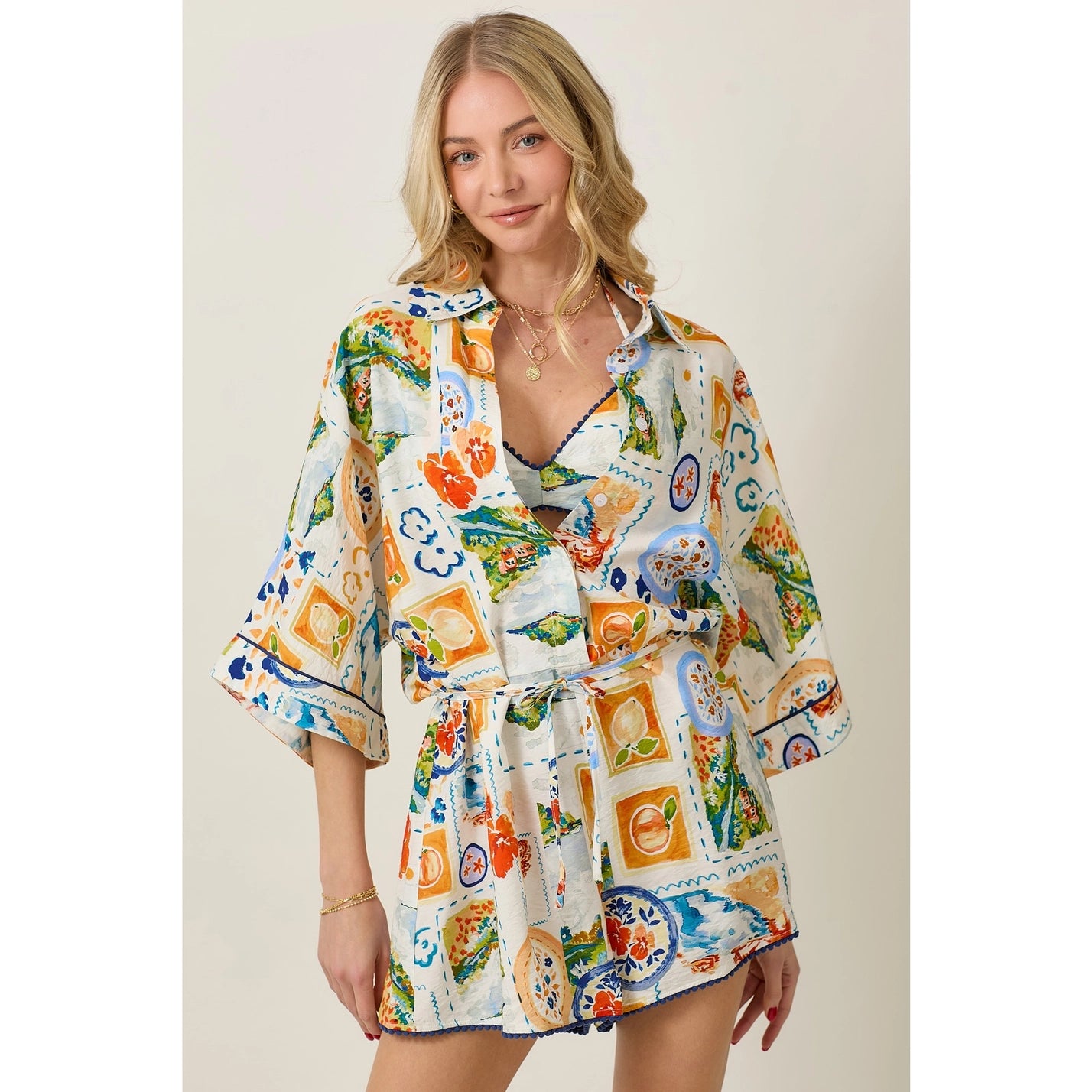 Summer Watercolor Print Romper & Bra Top Set