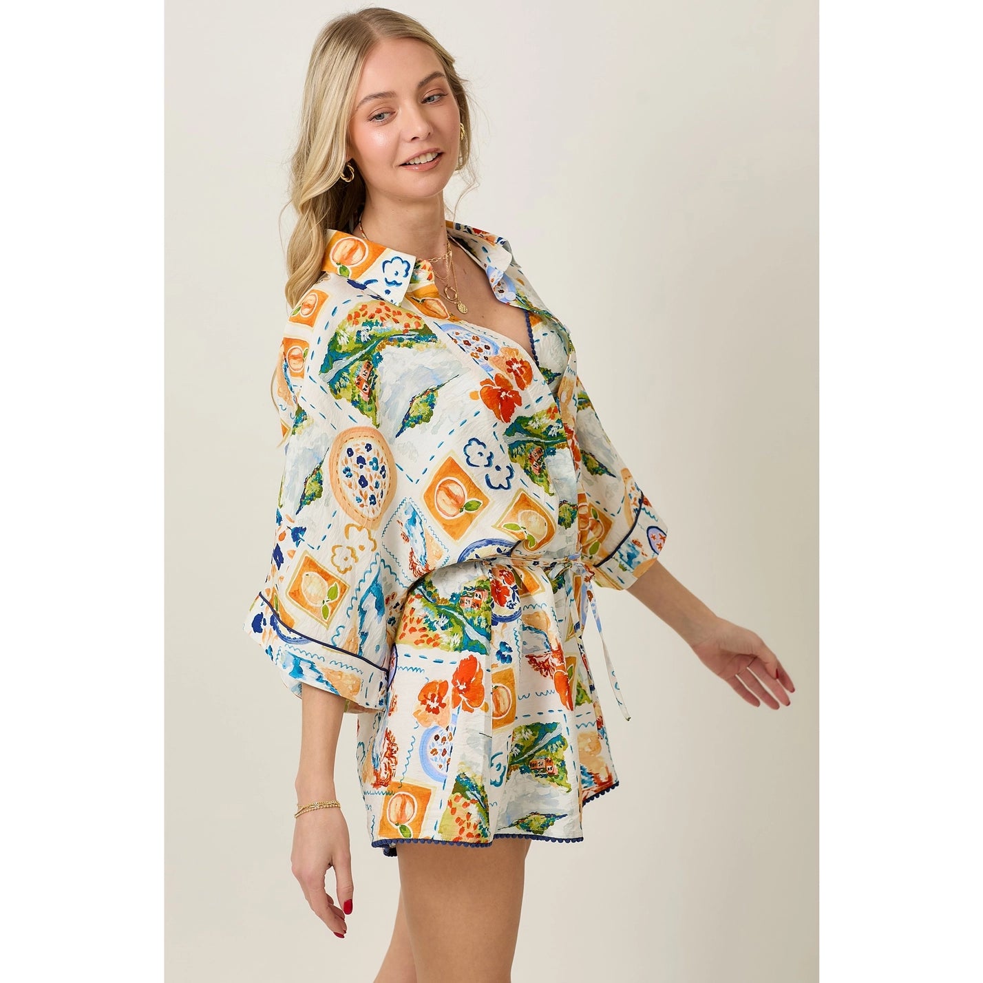 Summer Watercolor Print Romper & Bra Top Set