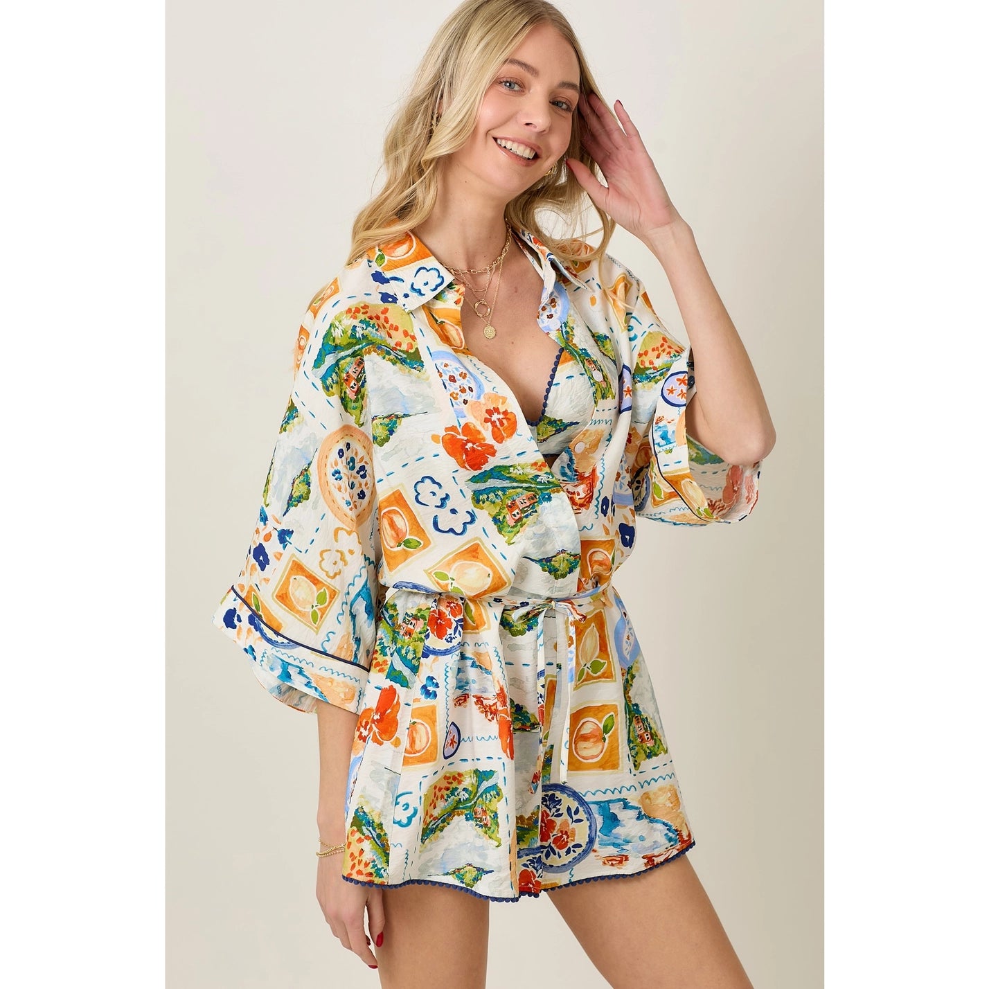 Summer Watercolor Print Romper & Bra Top Set