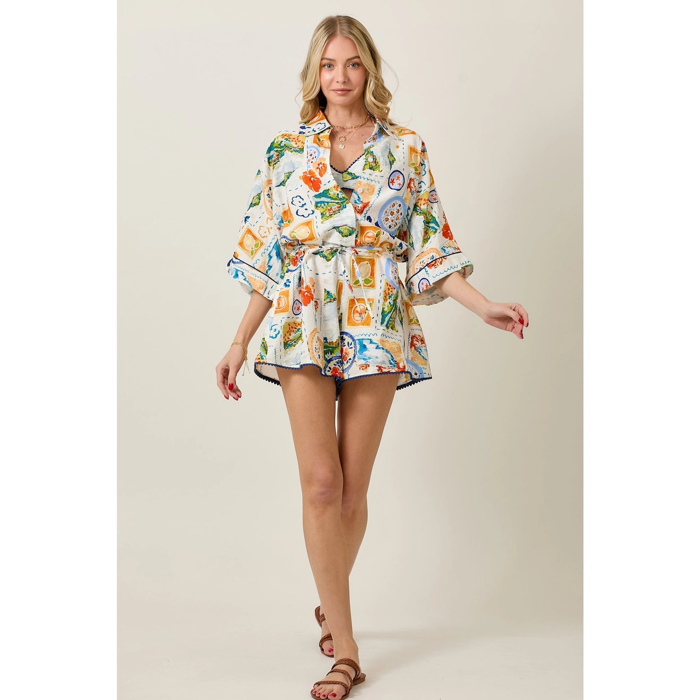 Summer Watercolor Print Romper & Bra Top Set