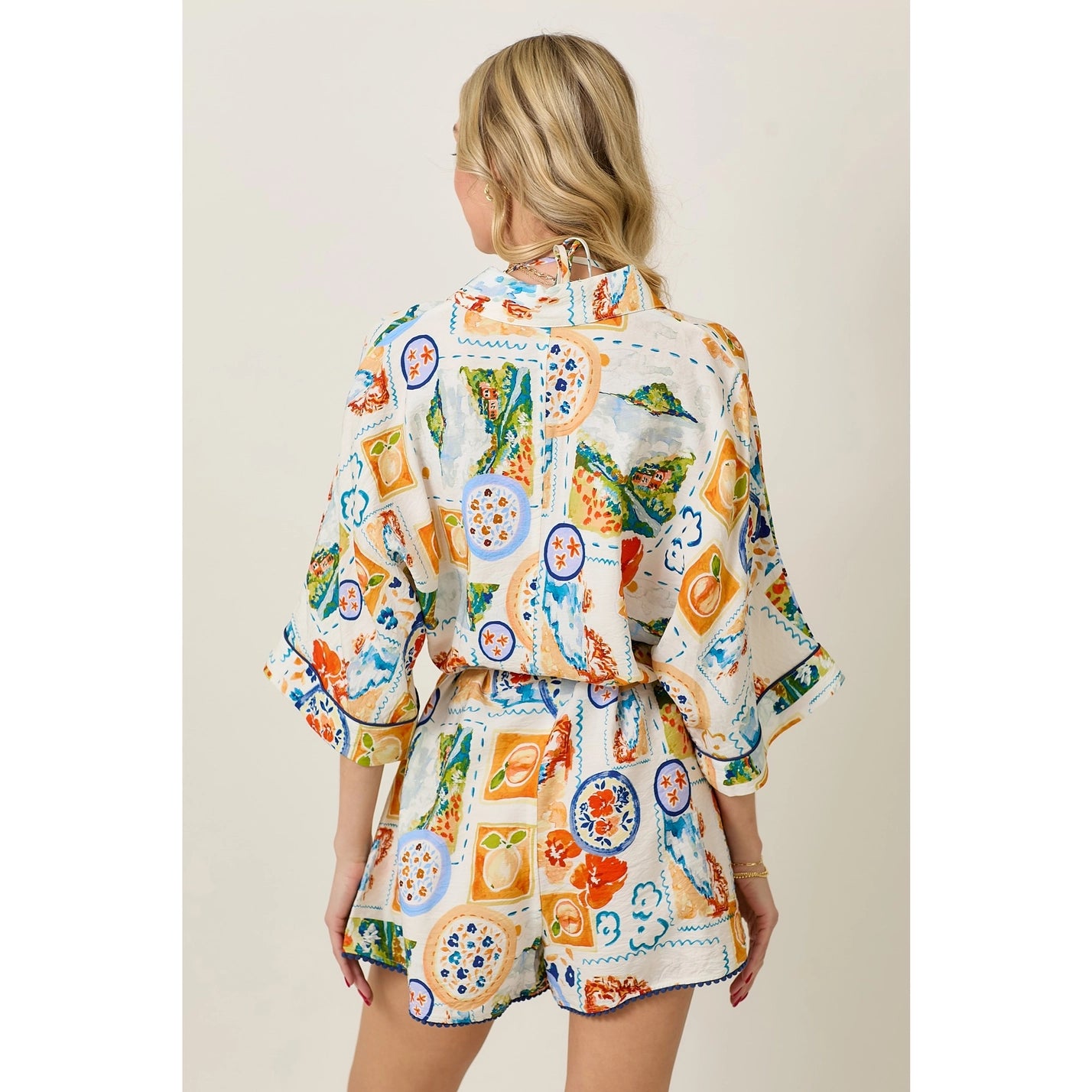Summer Watercolor Print Romper & Bra Top Set