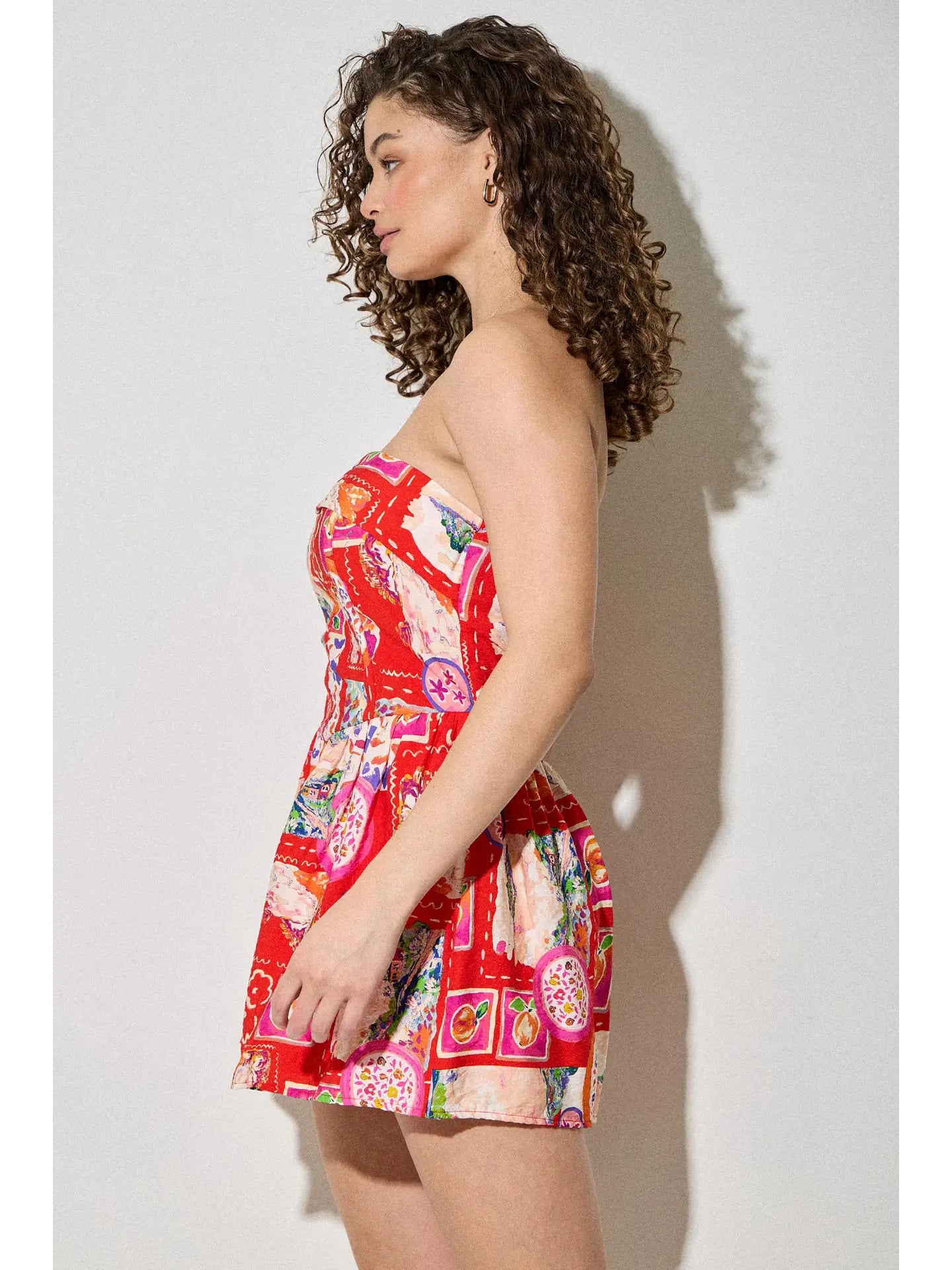 Summer Tube Romper with Watercolor Conversation Print