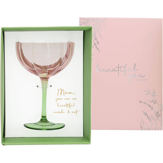 Mom 12 oz Stemmed Pink Glass