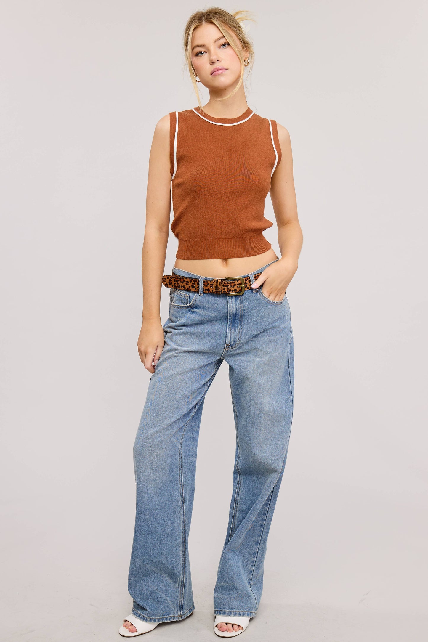 Minimalist Contrast Binding Trim Detail Tank Top