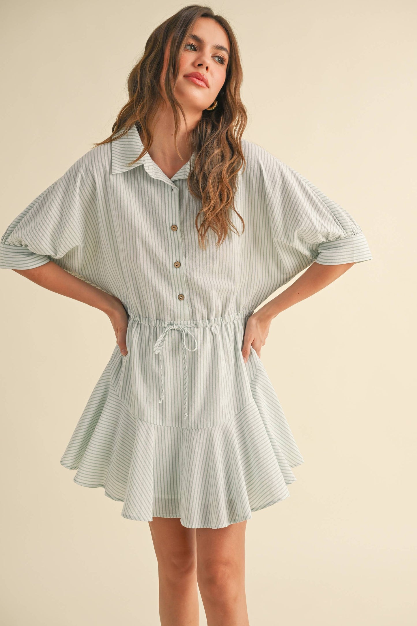 D2240   STRIPED PATTERN BUTTONDOWN SHIRT DRESS
