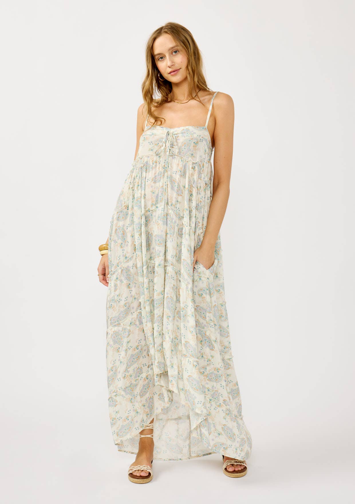 Spaghetti Strap Floral Hi-Lo Maxi Dress