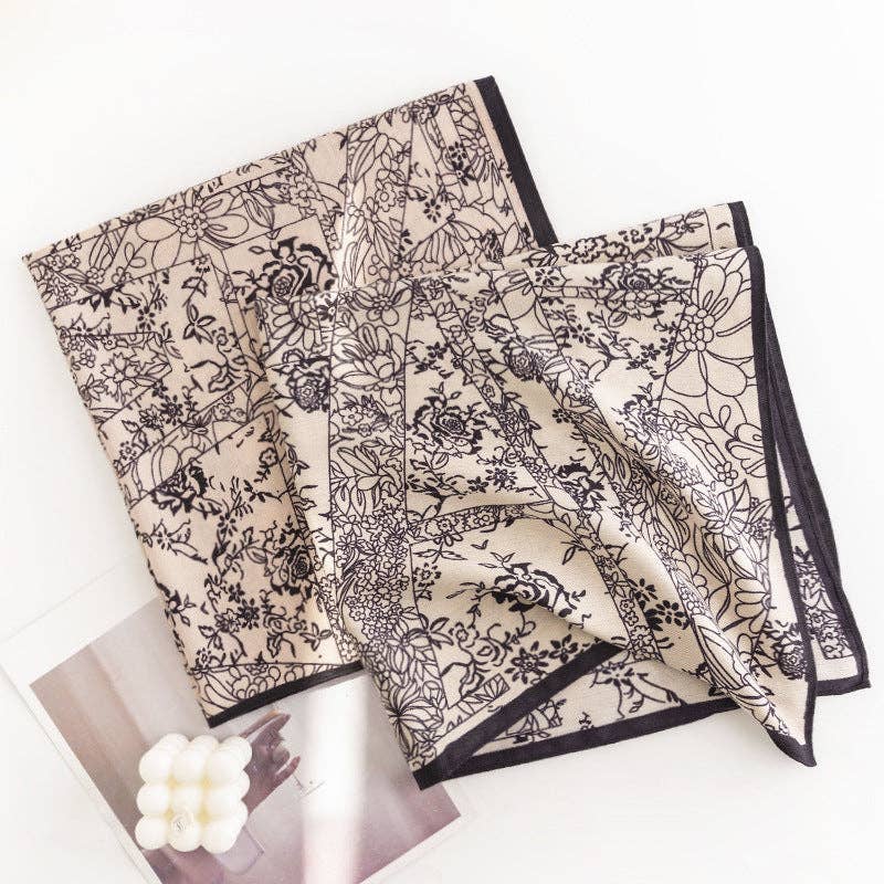 Floral Outline Pattern Square Scarf