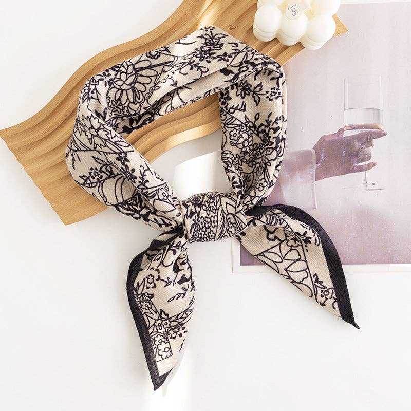 Floral Outline Pattern Square Scarf