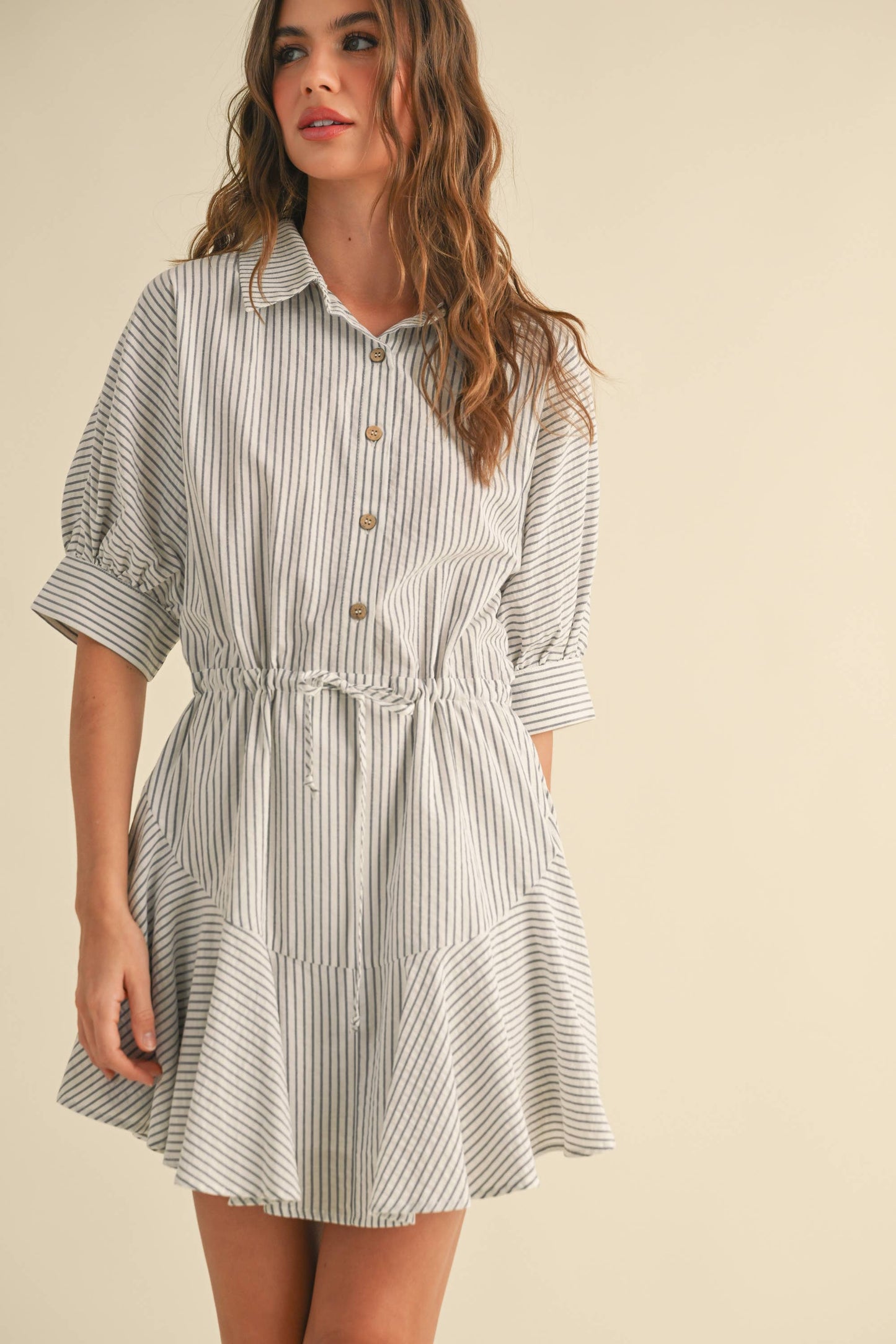 D2240   STRIPED PATTERN BUTTONDOWN SHIRT DRESS