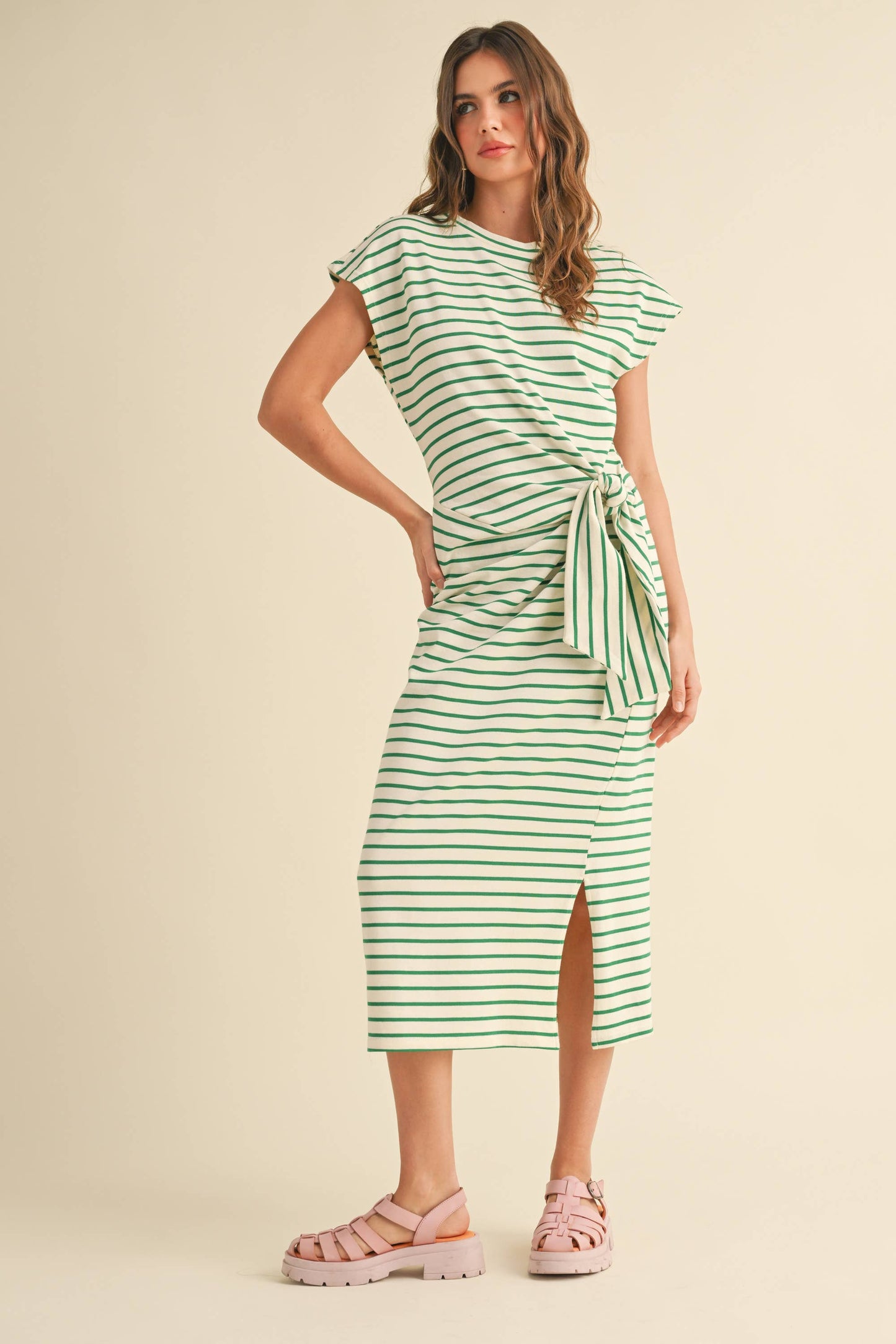 D3620   STRIPE PATTERN KNOT DETAIL DRESS