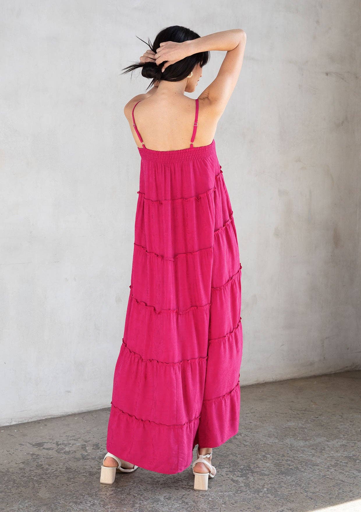 Rose Jacquard Empire Waist Tiered Maxi Dress
