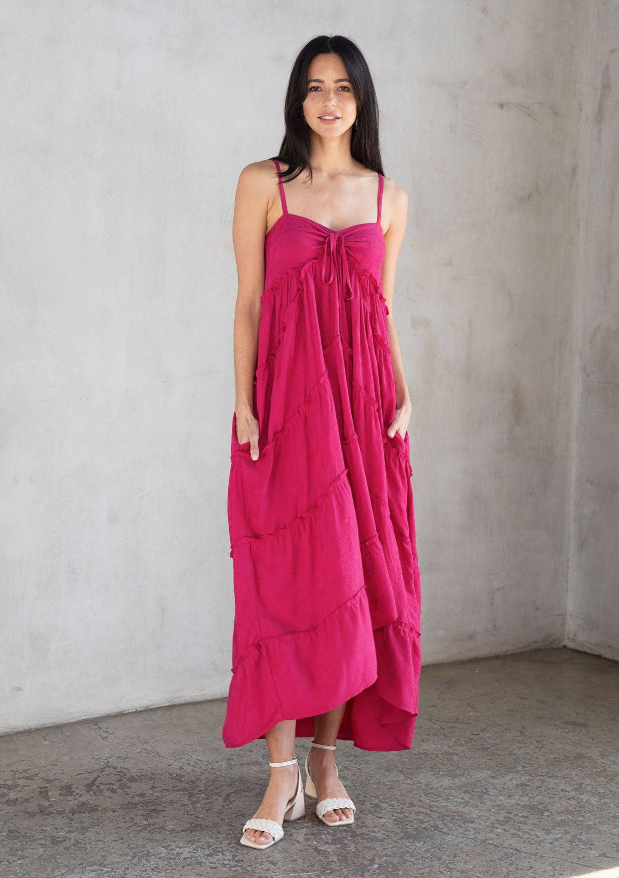 Rose Jacquard Empire Waist Tiered Maxi Dress