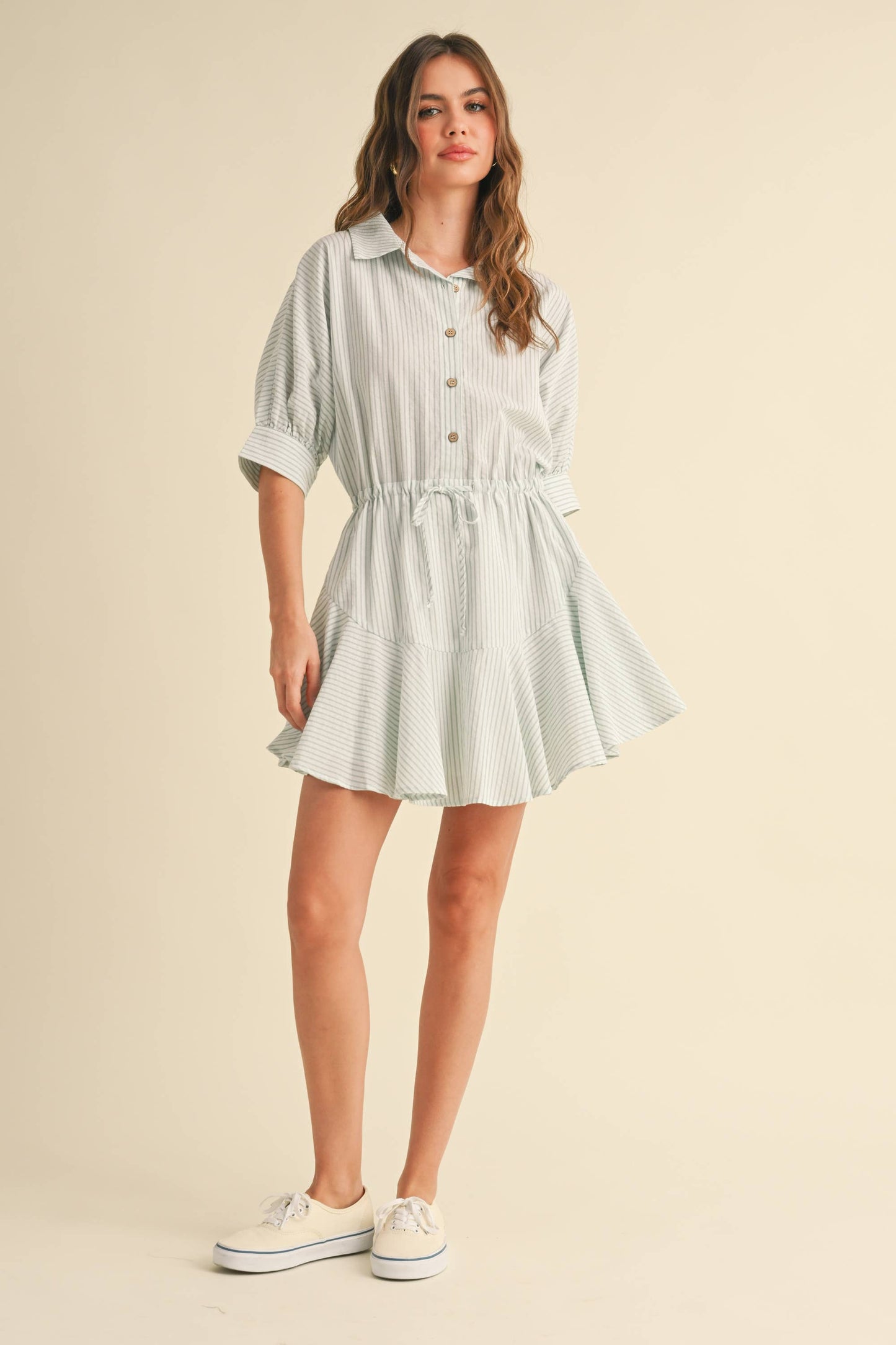 D2240   STRIPED PATTERN BUTTONDOWN SHIRT DRESS