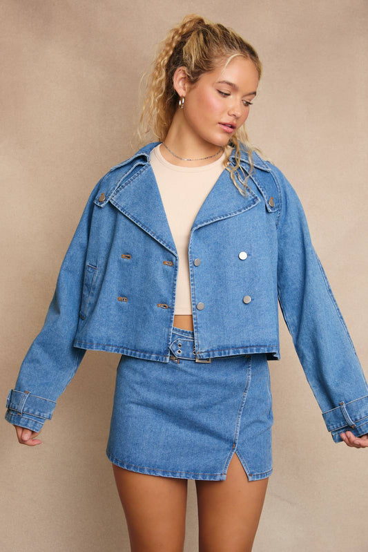 CROP DENIM TRENCH COAT