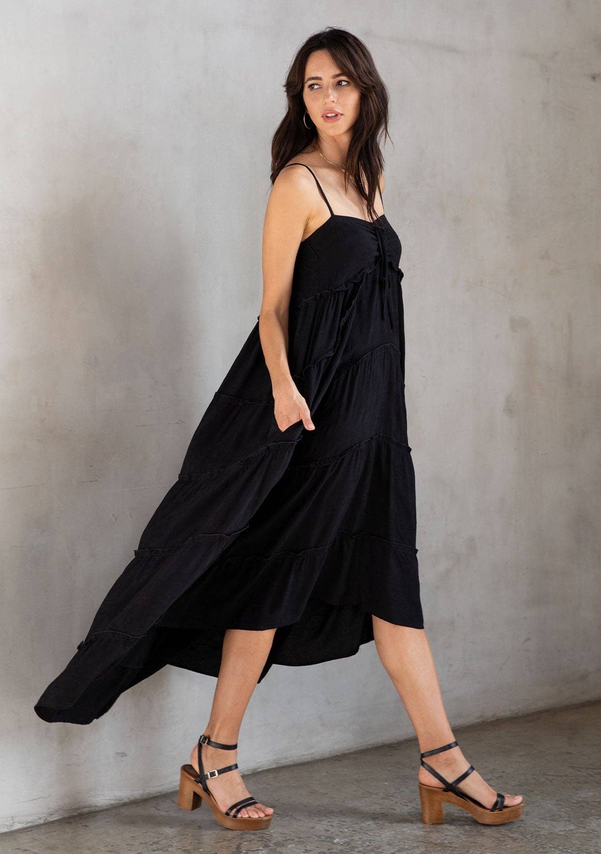 Rose Jacquard Empire Waist Tiered Maxi Dress